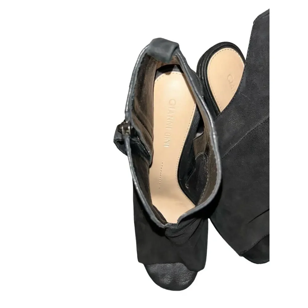Gianni Bini Womens Sz 8 Suede Ankle‎ Booties Black Zip Side Block Heels